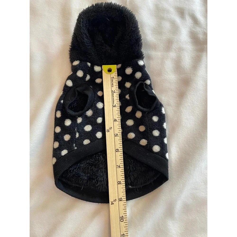 Polka Dot Fleece Pet Hoodie Black White Red Heart Small Dog Cat Sweater
